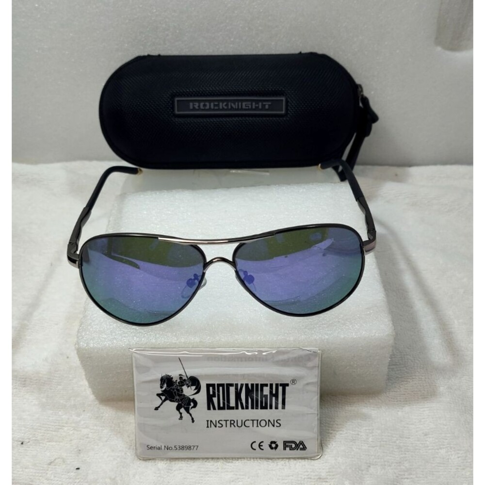 Rocknight 8503 Men Aviator Sunglasses 58-15-135 Blue Mirrored Lens with Case